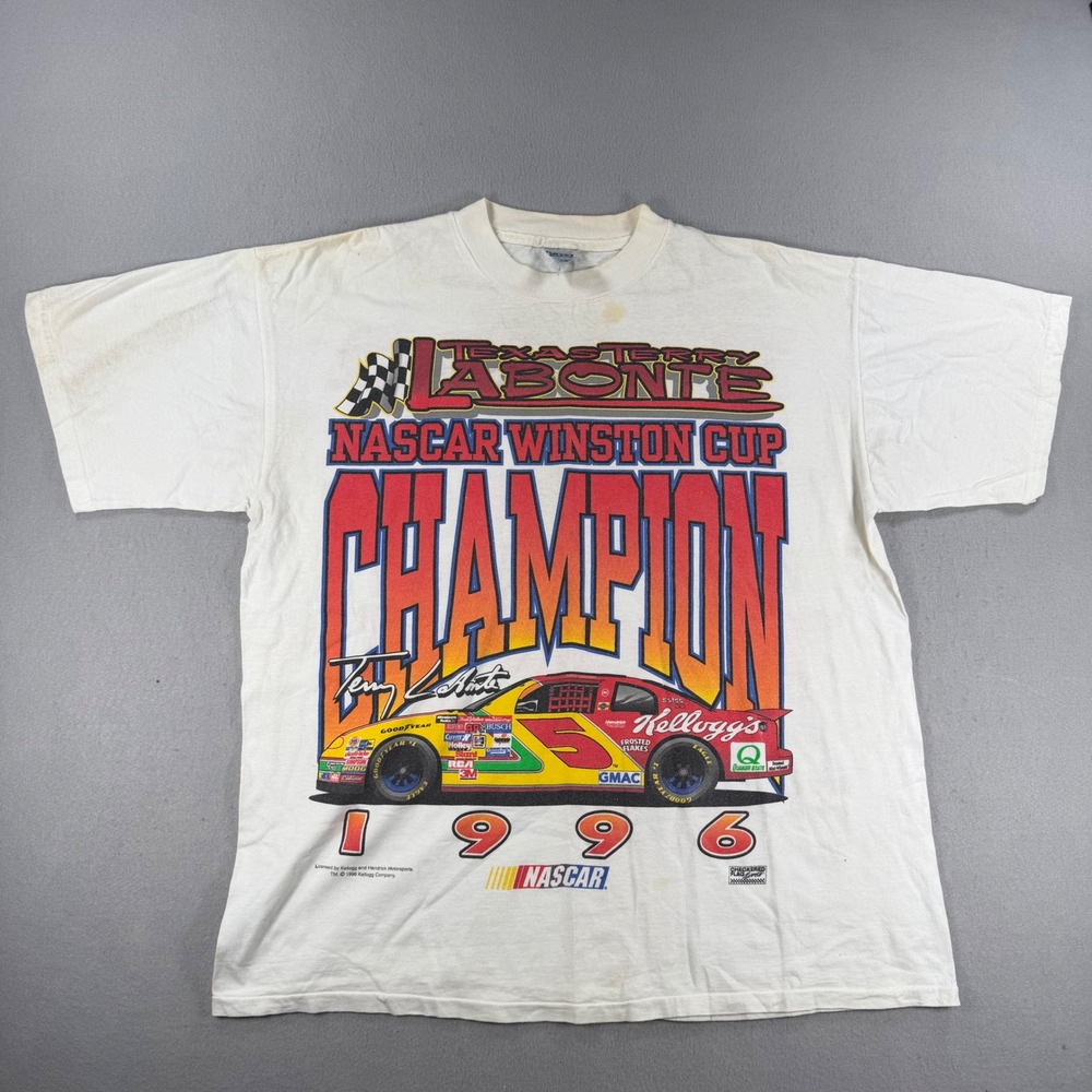 Vintage 1996 Terry Labonte NASCAR Winston Cup Champion Shirt Tultex XL White